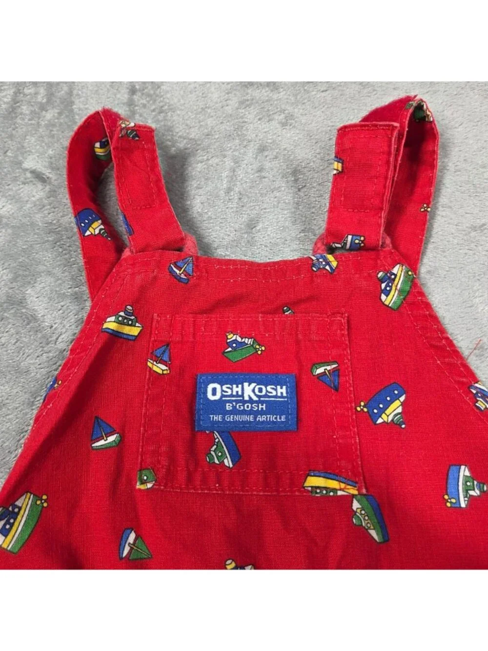 Vintage OshKosh BGosh Overalls 4T Red Boat Shorts USA Union Made Nautical Beach